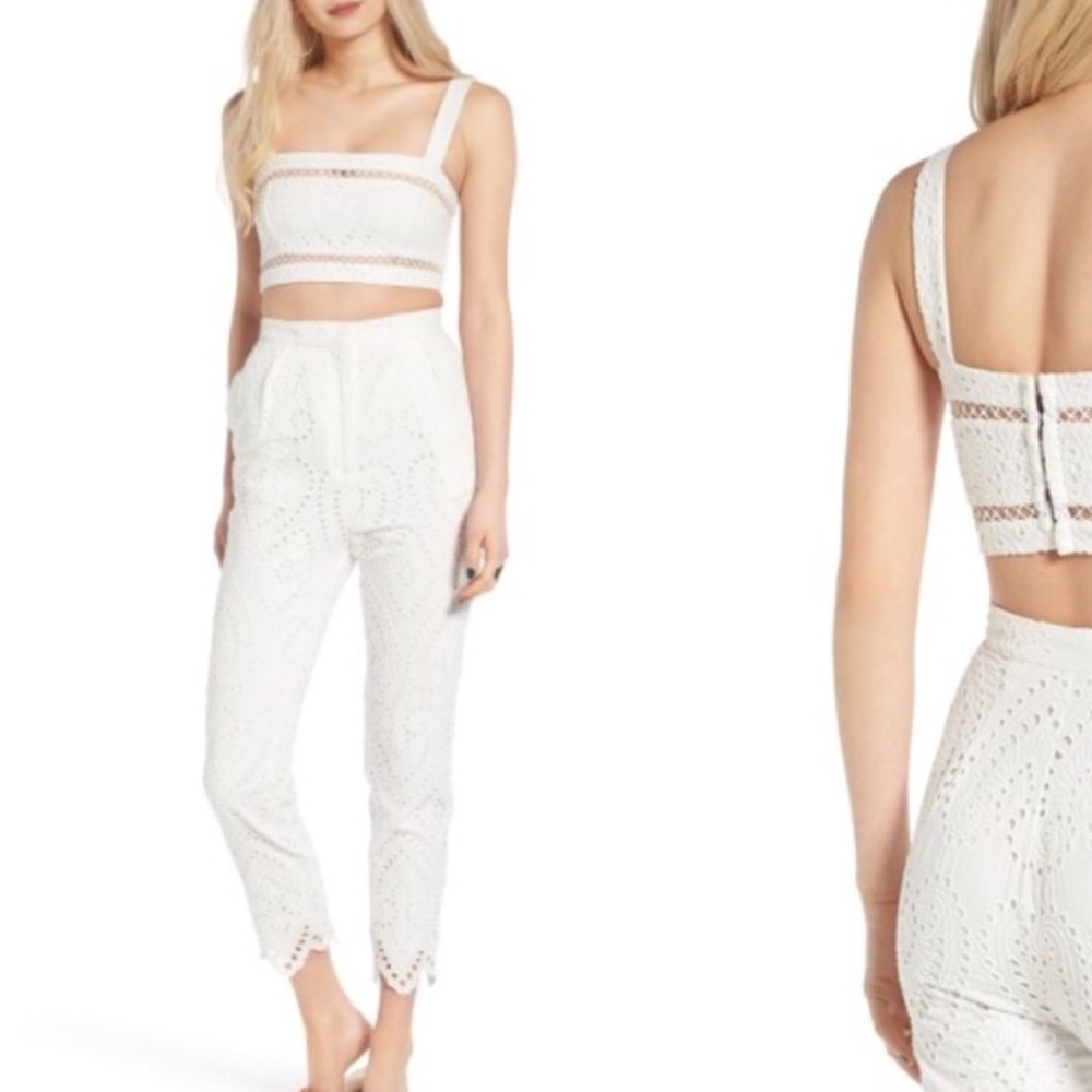 White eyelet two piece outfit